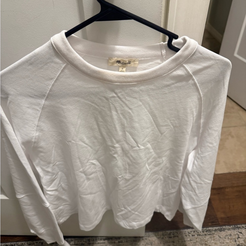 Madewell White Ribbed Long Sleeve Top